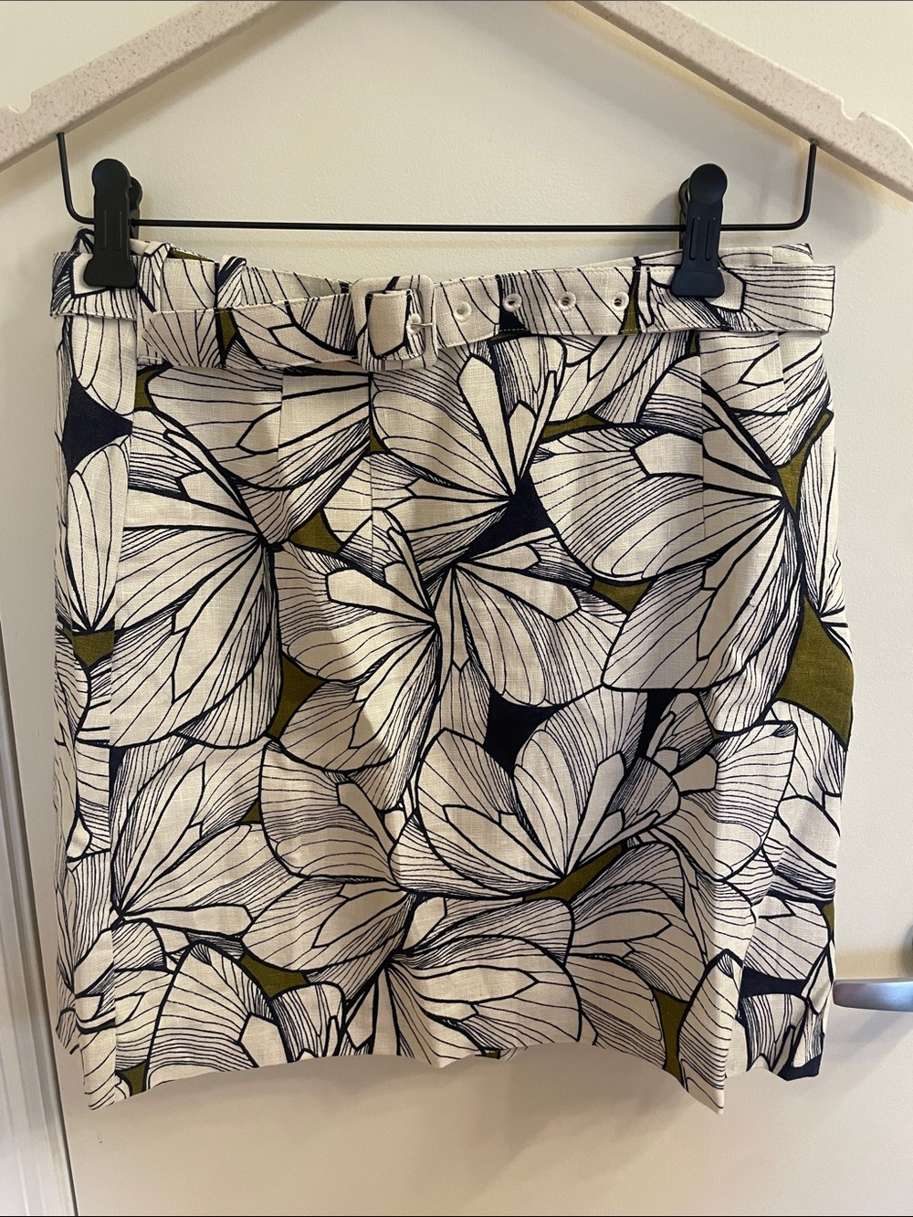 Banana Republic Floral Mini Skirt - White, Black & Olive